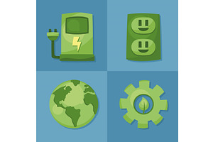 four green energy icons, a Technology Illustration by studiogstock