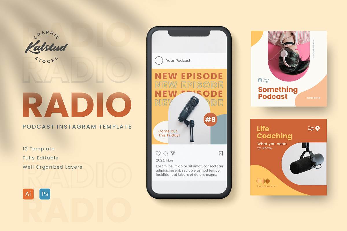 RADIO - Podcast Instagram Template, a Social Media Template by Kalstud (Photo 1 of 4)