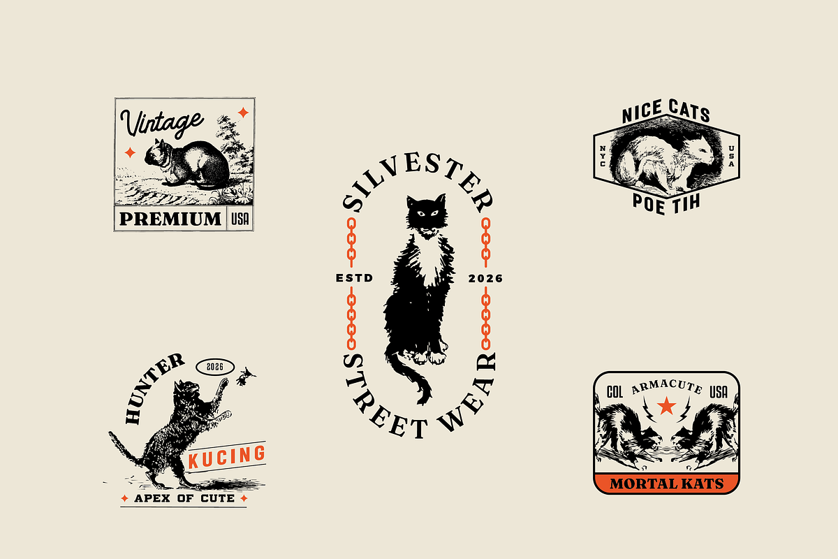 Vintage Cat Badges, a Branding & Logo Template by ehaezer (Photo 2 of 5)