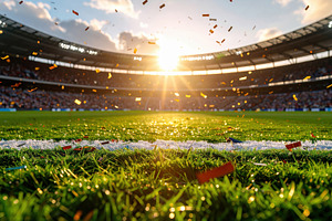 Empty Soccer Stadium with Confetti at Sunset, a Sports & Recreation Photo by Davizro's Market