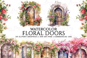 Watercolor Floral Doors Clipart