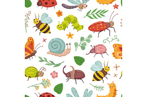 Insect Seamless Pattern. Cartoon