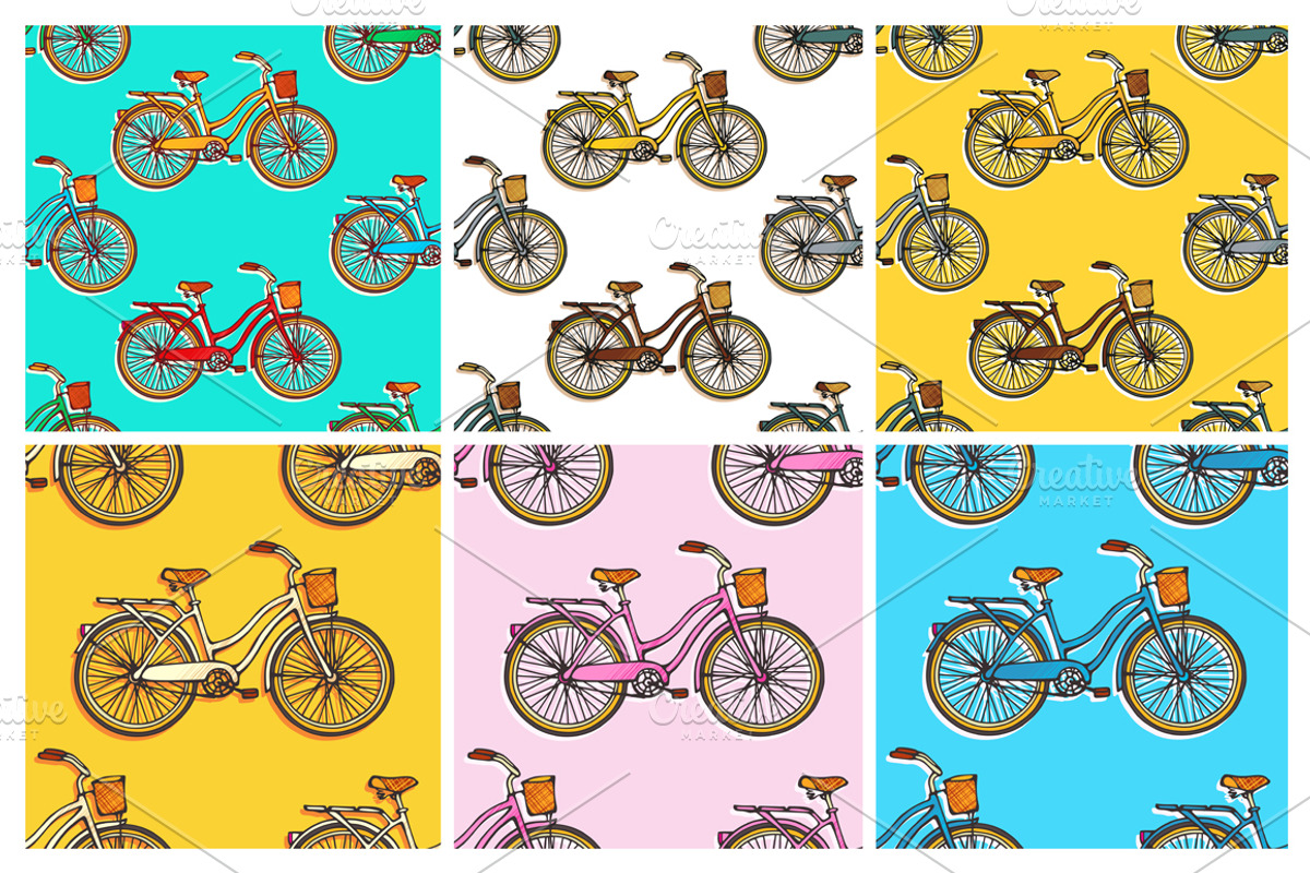 28 Bicycles seamless patterns set, a Pattern Graphic by IreneArt illustrations (Photo 2 of 5)