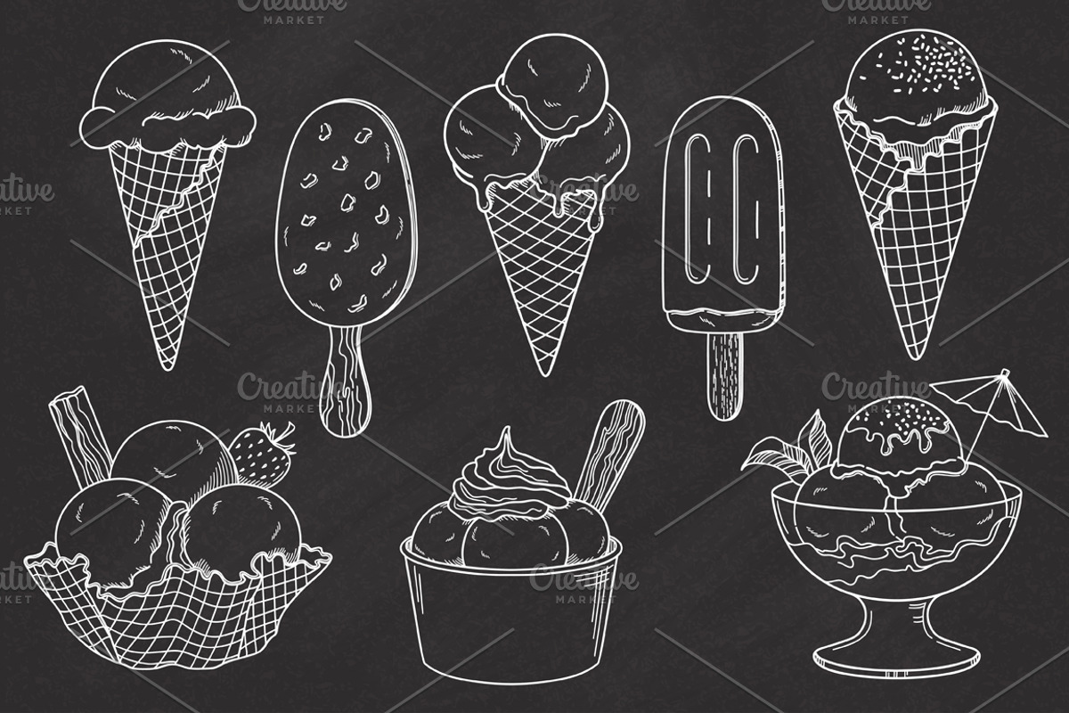 14 hand drawn ice creams vector set, a Background Graphic by InkySplash (Photo 6 of 6)