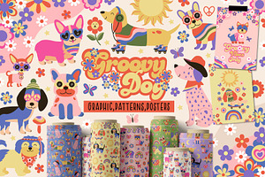 Groovy dog Vector Collection, an Animal Illustration by NataKa