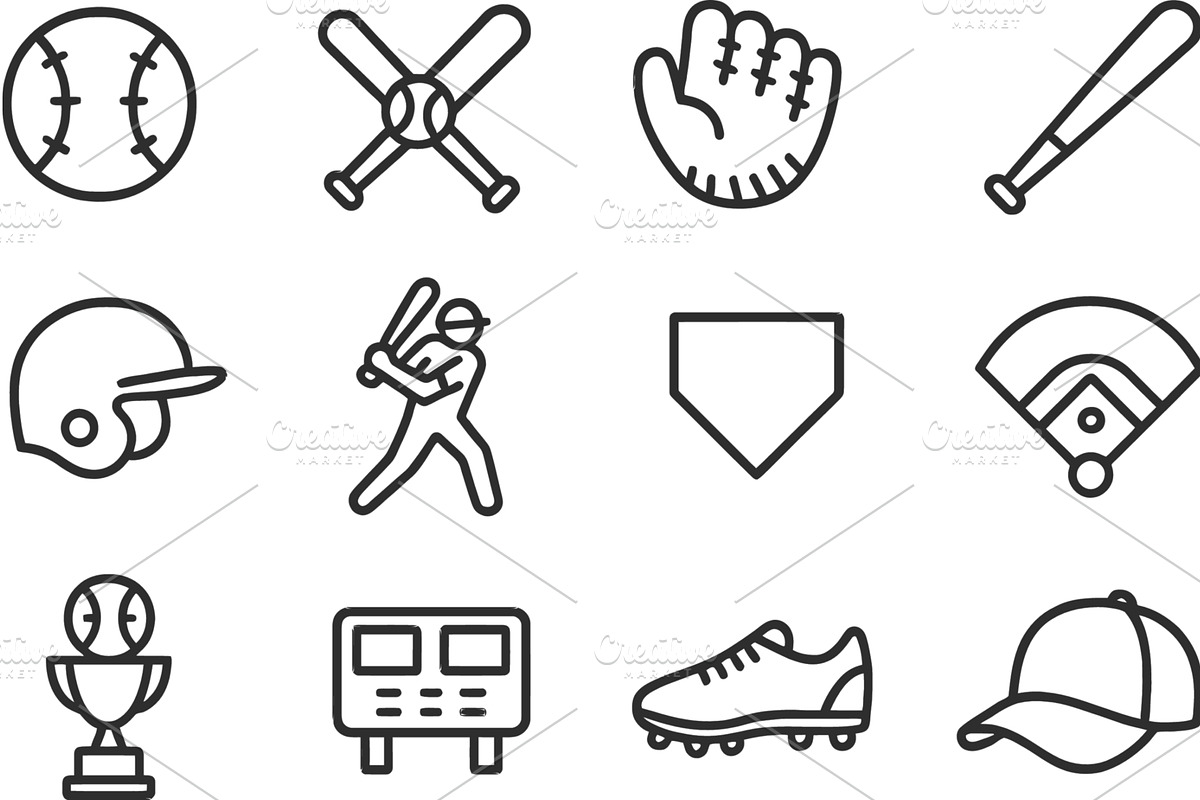 Line icons depicting baseball, a Sport Illustration by ZinetroN