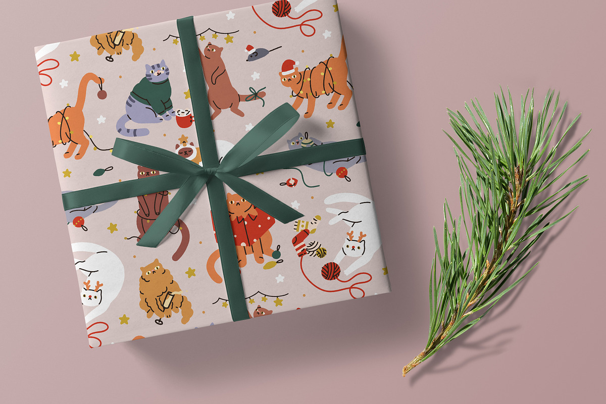 Cute Christmas cats seamless pattern, a Pattern Graphic by Good Studio (Photo 3 of 5)