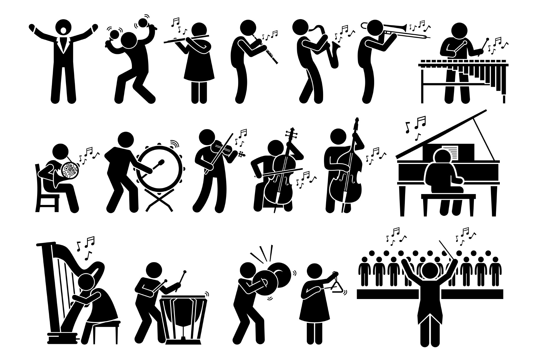 Orchestra Symphony Musicians Musical by Leremy Stick Figures | Creative Market