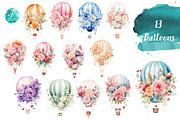 Watercolor Hot Air Balloons, an Object Illustration by Verdigris Studios (Thumbnail 2 of 4)