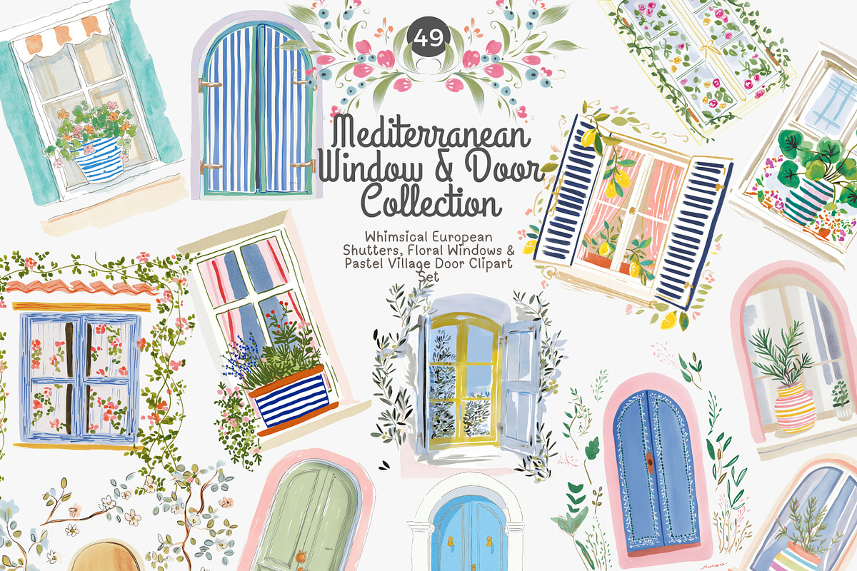 Mediterranean window and door clipar, a Decorative Illustration by Patishop Art (Photo 1 of 10)