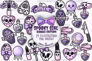 Kawaii Spooky Girl Icon Clipart Pack