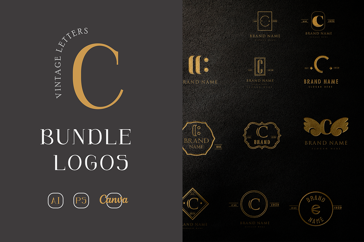 C letter MINIMAL VINTAGE LOGOS, a Branding & Logo Template by Hamed Studio (Photo 1 of 6)