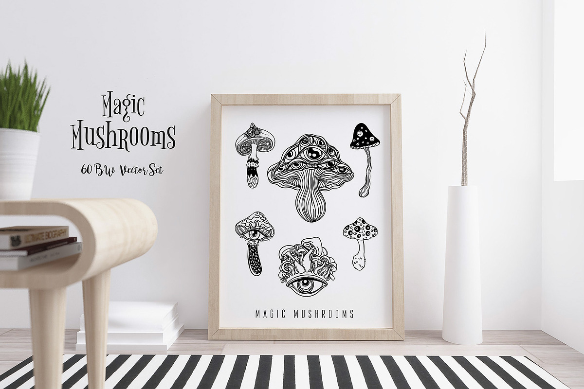 Magic MUSHROOMS. 60 BW Vector Set., an Illustration by Varvara Gorbash (Photo 5 of 11)