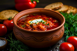 Traditional Ukrainian borscht with s