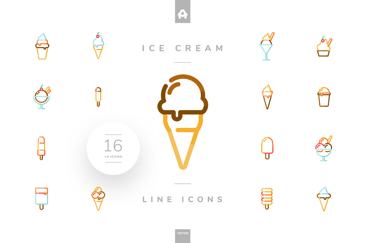 Ice Cream Line Icons, an Outline Icon by blauananas (Photo 1 of 7)
