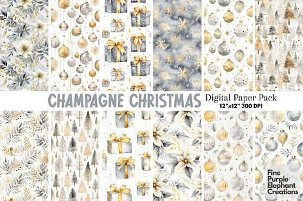 Watercolor Silver Gold Christmas, a Pattern Graphic by Fine Purple Elephant