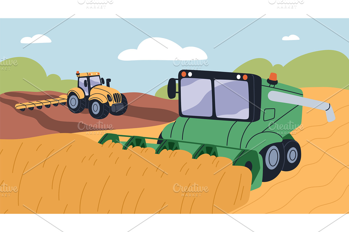 Bread manufacture. Cartoon combine, an Illustration by YummyBuum