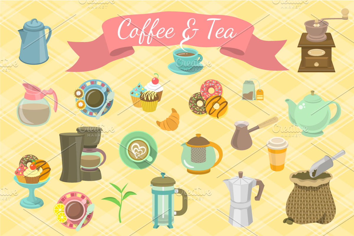 Coffee and Tea Icons and Patterns, a Food Illustration by Vectorikart (Photo 1 of 3)