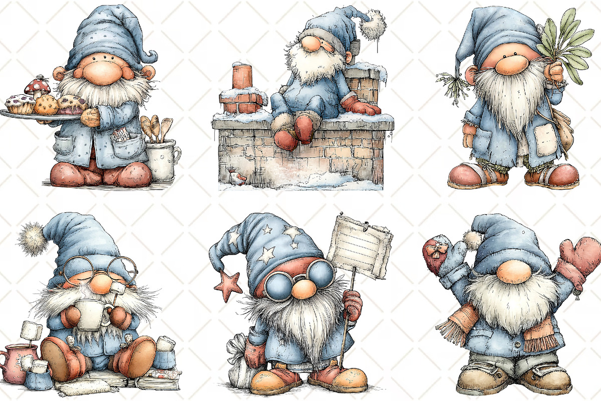 Whimsical Christmas Gnome Clipart, an Illustration by Black Bird Studio (Photo 3 of 6)