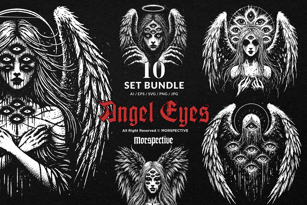 10 Bundle Dark Art Angel Eyes Women, an Illustration by Morspective (Photo 1 of 7)