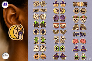 Halloween Stud Earrings Bundle, an Illustration by svgocean