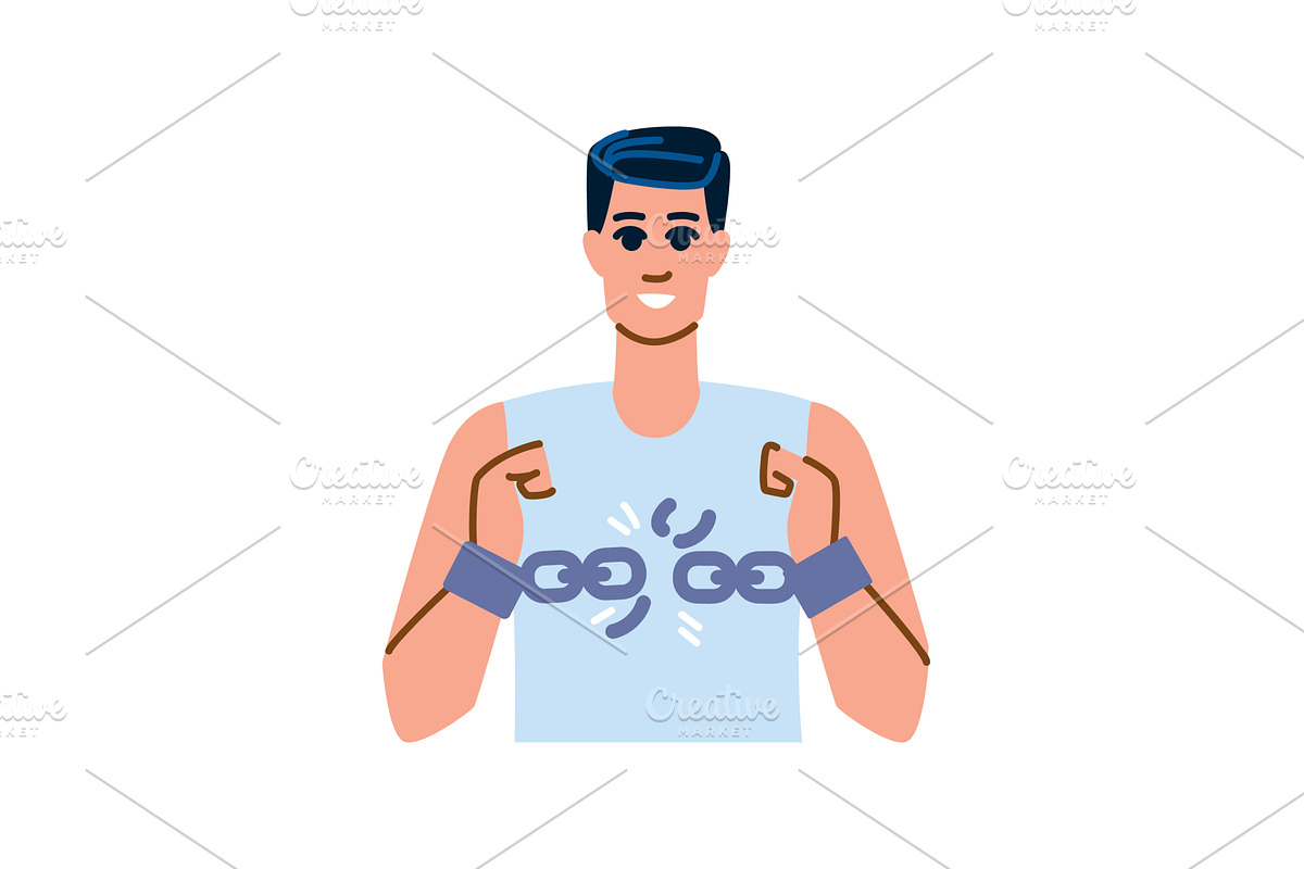 Man breaking metal chain with bare, an Object Illustration by pikepicture