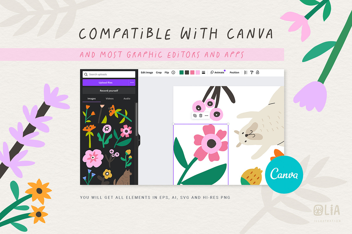 Dogs with flowers | 100% Hand drawn, an Animal Illustration by Olia (Photo 9 of 10)