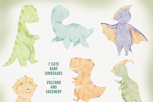 Birthday Baby Dinosaurs Watercolor