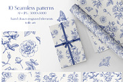 Roses Vintage set Blue Toile Vector, an Object Graphic by ON_lineart_store (Thumbnail 8 of 10)