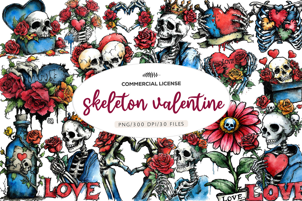 skeleton valentine bundle sublimatio, an Illustration by CreationArt (Photo 1 of 5)