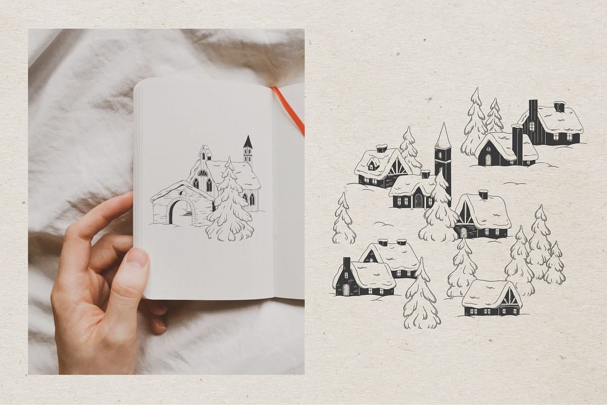 Winter houses. Line art., an Illustration by heyXeni (Photo 5 of 5)