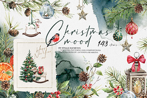 Christmas Mood. Watercolor clipart., a Seasonal Illustration by RushkinaAntonina