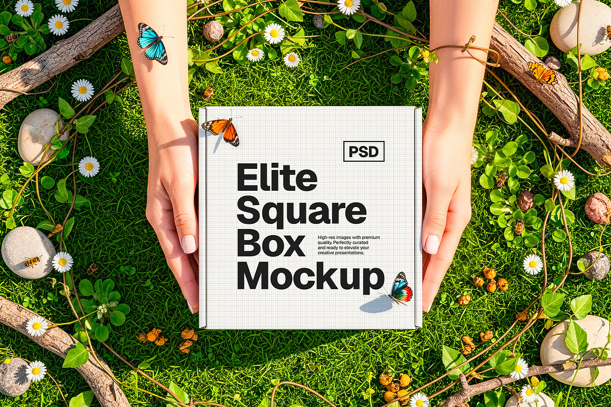 Square Box Packaging Mockup & Hands, a Packaging Mockup by Elite Mockups (Photo 8 of 8)