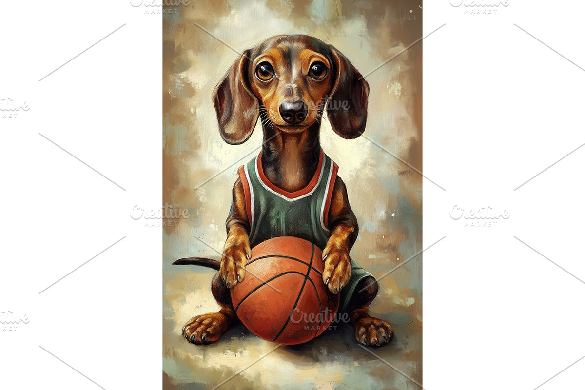Dachshund Dog Basketball Wall Décor, an Animal Illustration by Art Paradise Studios