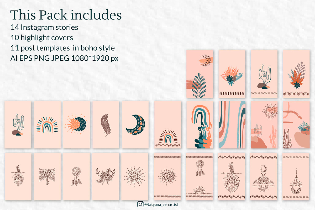 Boho Social Media Stories Layout, a Social Media Template by Tatyana_Zenartist (Photo 2 of 7)