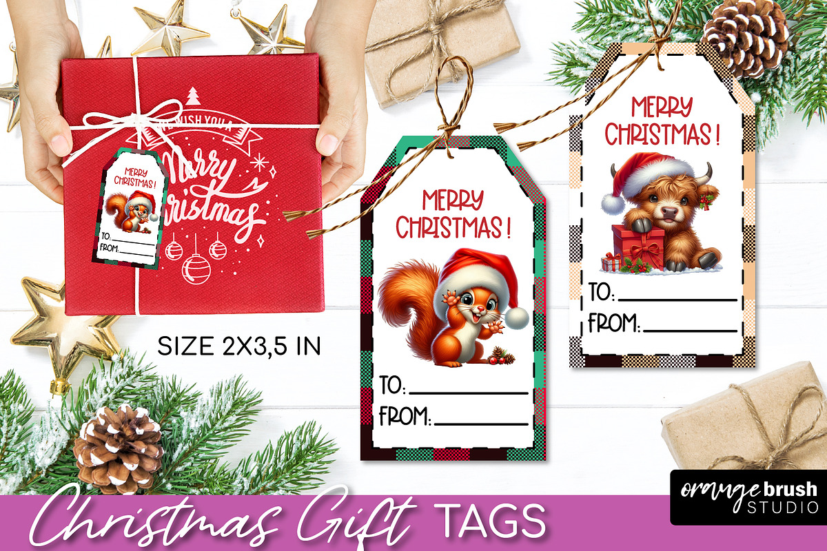 Cute Christmas Printable Gift Tags, a Seasonal Illustration by Orange Brush Studio (Photo 2 of 10)