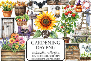 Gardening Day Watercolor PNG, an Illustration by Libby Wishes