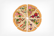 Slices of different pizza types, a Food Illustration by Good Studio (Thumbnail 2 of 19)