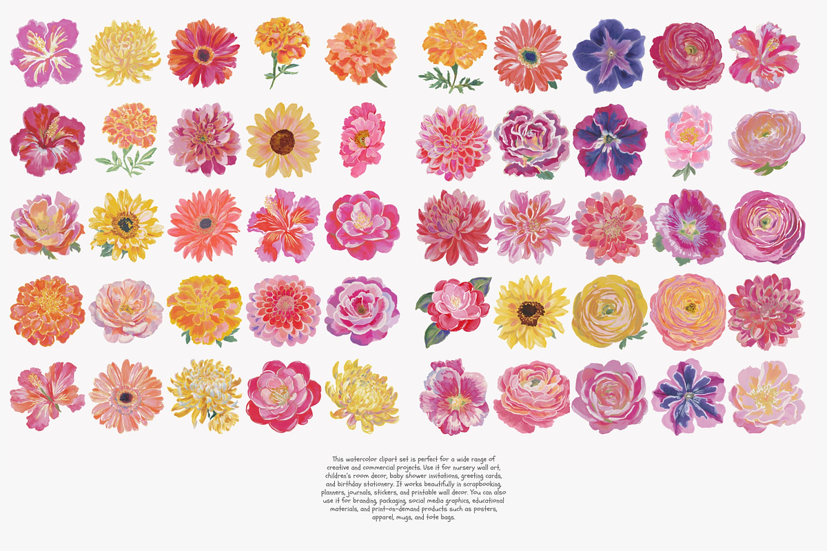 watercolor floral clipart bundle, a Decorative Illustration by Patishop Art (Photo 7 of 9)