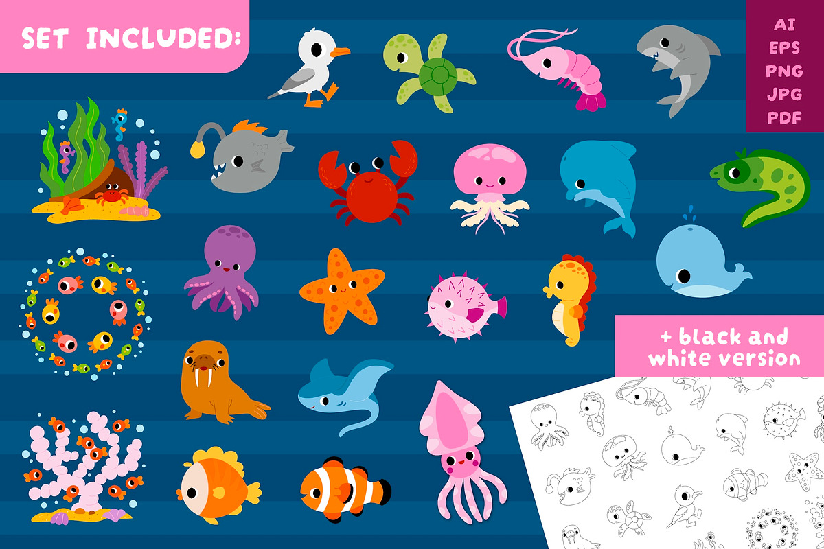Cute Sea Animals Illustration Set, an Animal Illustration by Ksenya Savva (Photo 2 of 6)