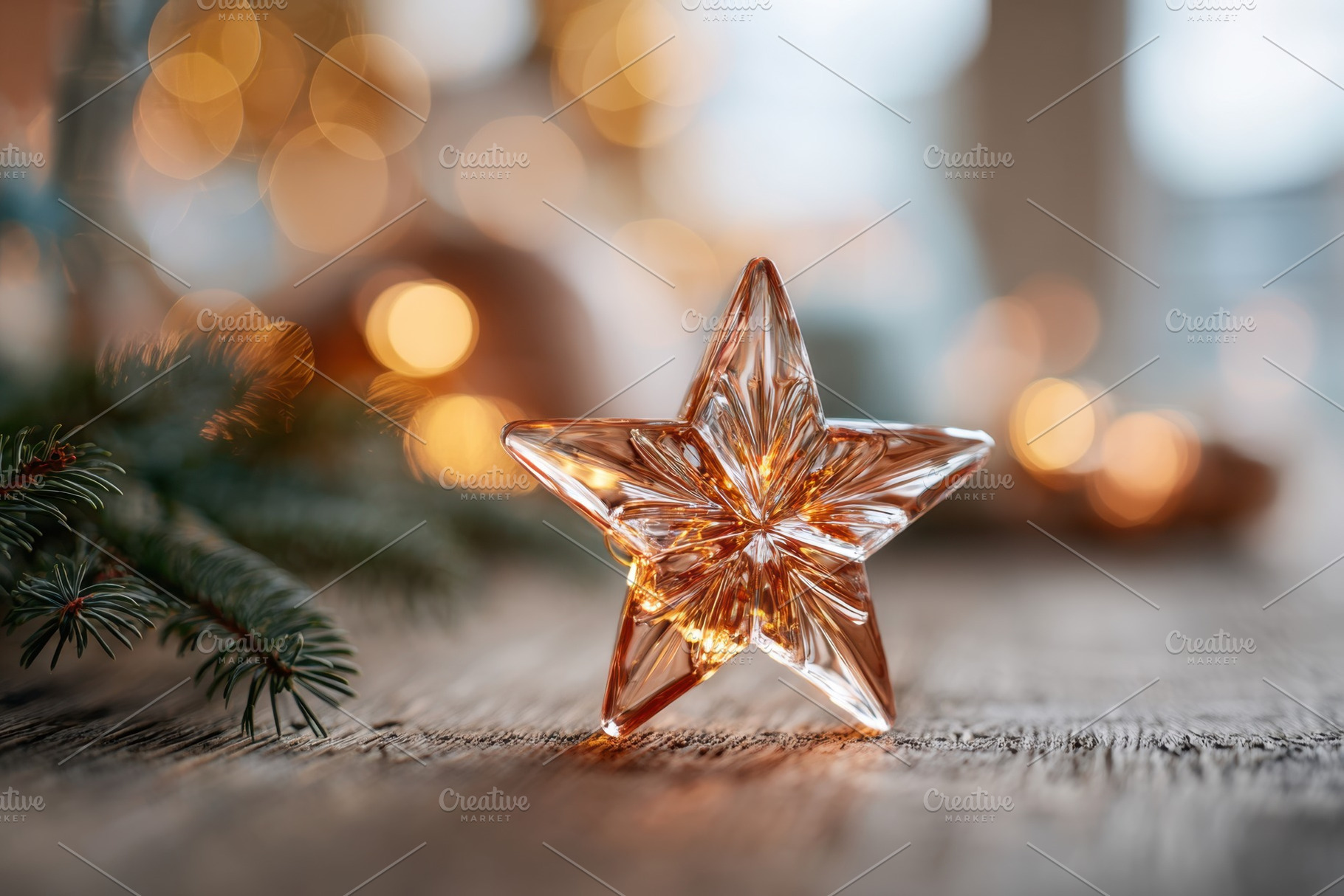 Glass star ornament with warm light reflections, a Holiday Photo by AlyaAnd