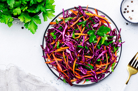 Autumn vitamin salad with red cabbage, carrot, parsley and olive, a Food & Drink Photo by 5PH