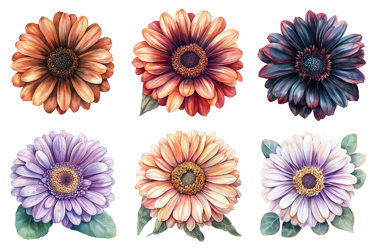 Watercolor Gerbera Clipart, a Seasonal Illustration by Design Market