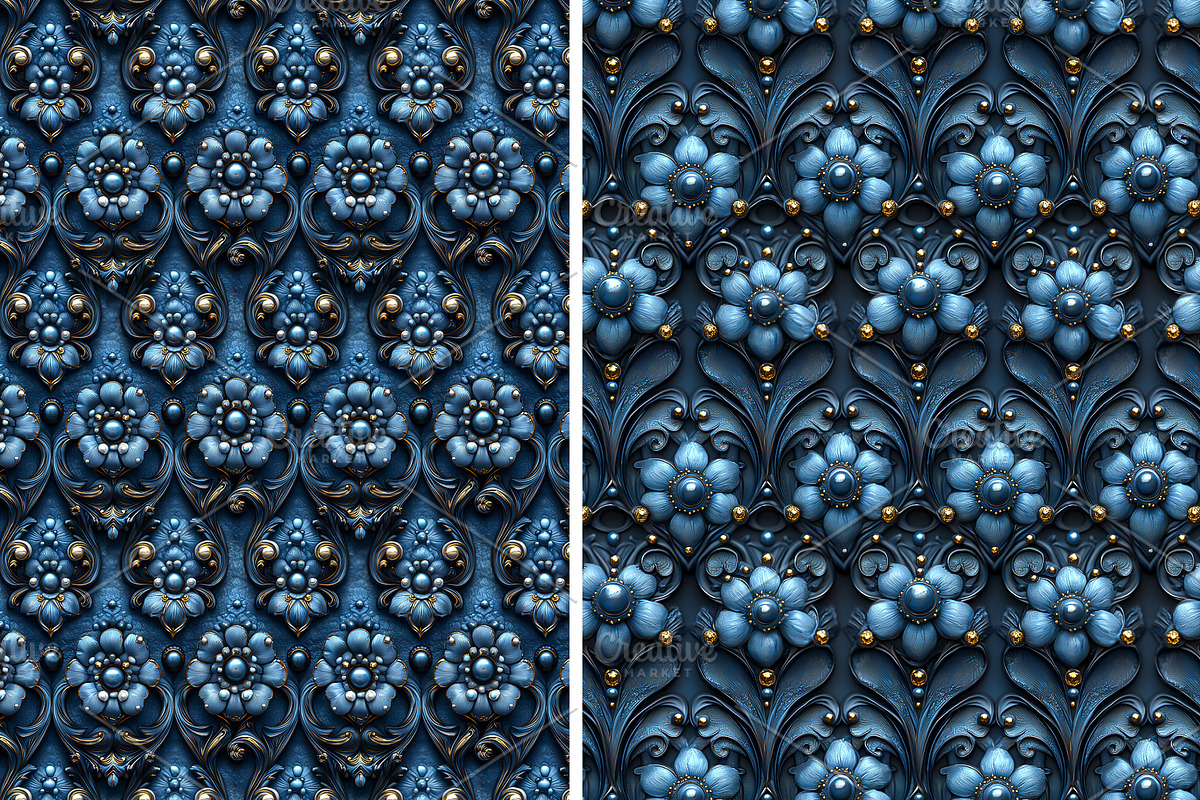 Whimsical indigo seamless patterns, a Pattern Graphic by Bubert Art (Photo 3 of 5)