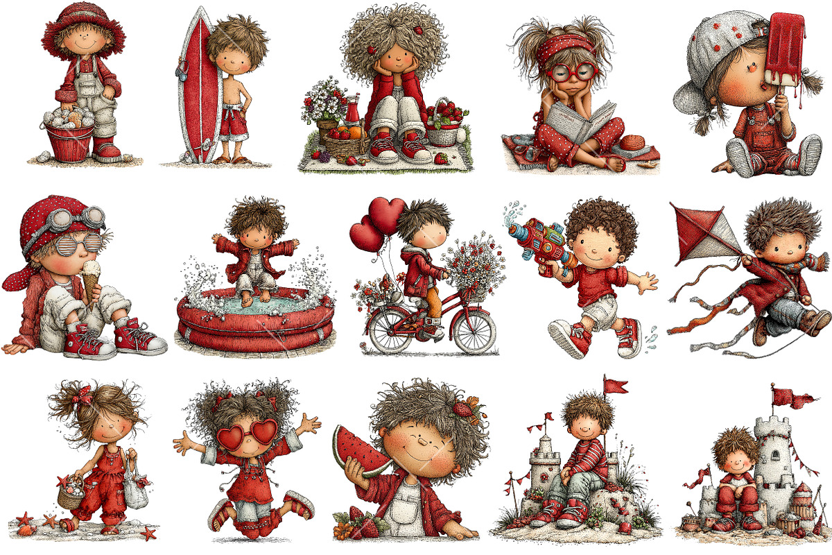 Whimsical Summer Kids Clipart, an Illustration by OK Design (Photo 3 of 6)