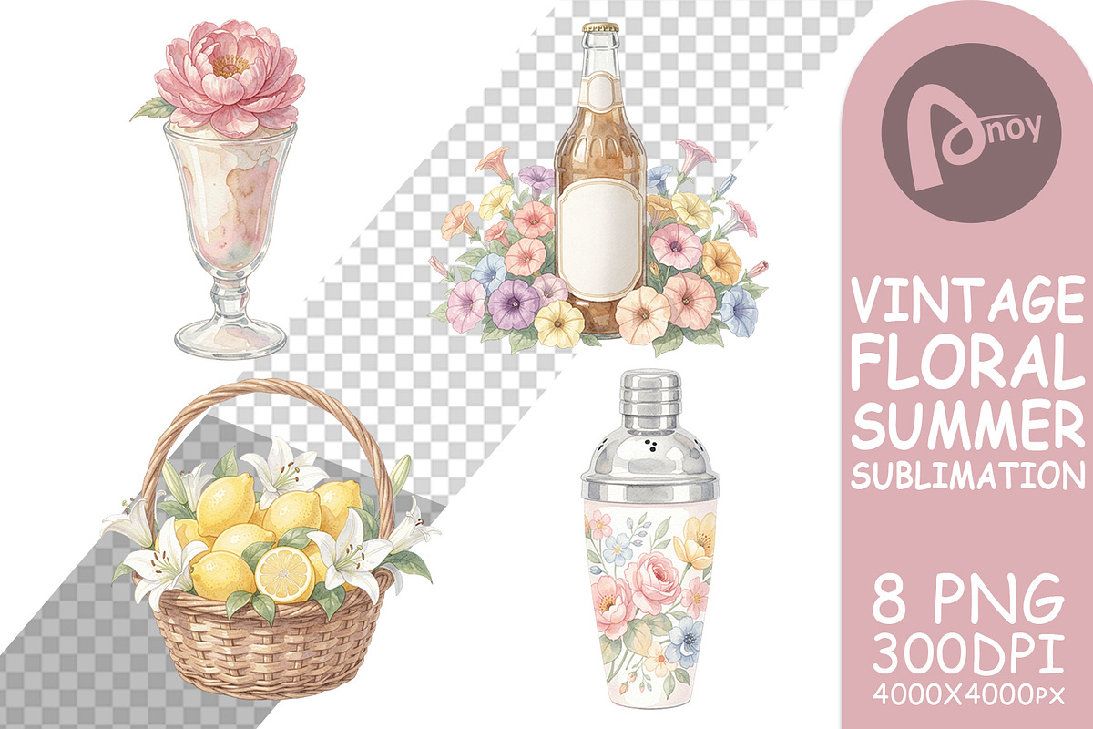 Vintage Floral Summer PNG, a Decorative Illustration by Artnoy (Photo 16 of 18)