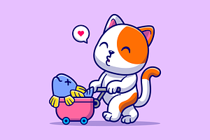 Cute Cat Bring Fish With Trolley, an Animal Illustration by Catalyst Labs