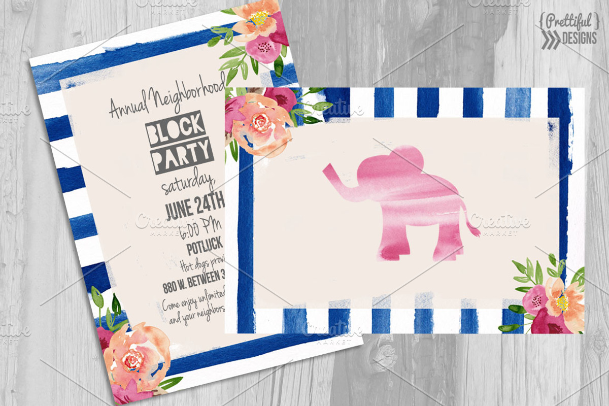 Watercolor striped floral poster, a Flyer Template by Prettiful Designs (Photo 3 of 3)