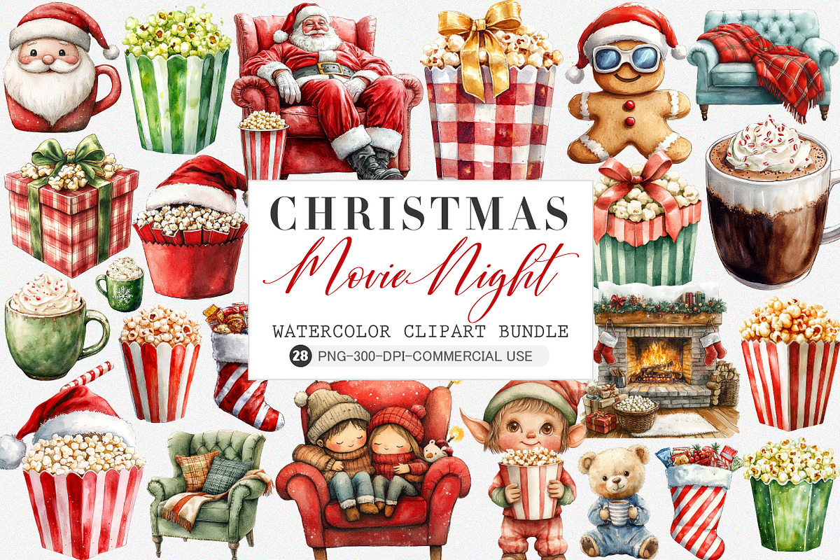 Christmas Movie Night Clipart, an Illustration by SinaCreation (Photo 1 of 5)