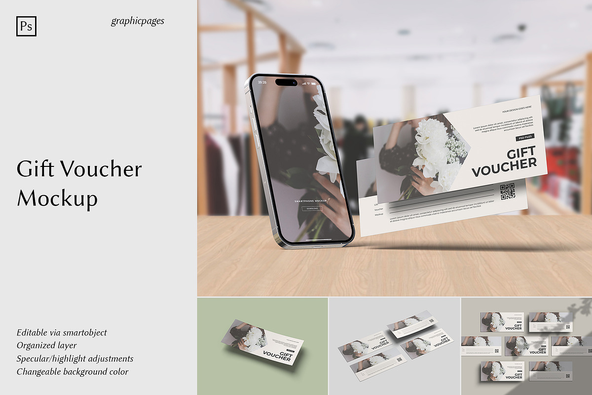Gift Voucher Mockup, a Merchandise Mockup by graphicpages (Photo 1 of 17)